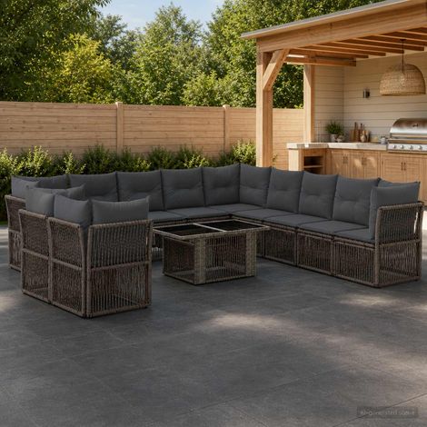 vidaXL Set Divano da Giardino 12 pz Grigio polyrattan (1/5)