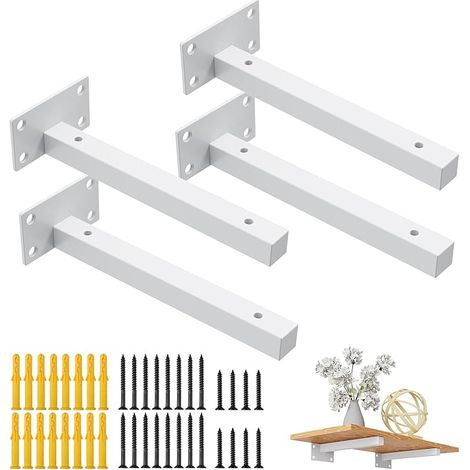 Square Shelf Brackets for Wall Fixing, Wall Brackets, Wall Shelf Brackets, Floating Brackets, Metal Fixing Trays, White 20 cm (1/5)