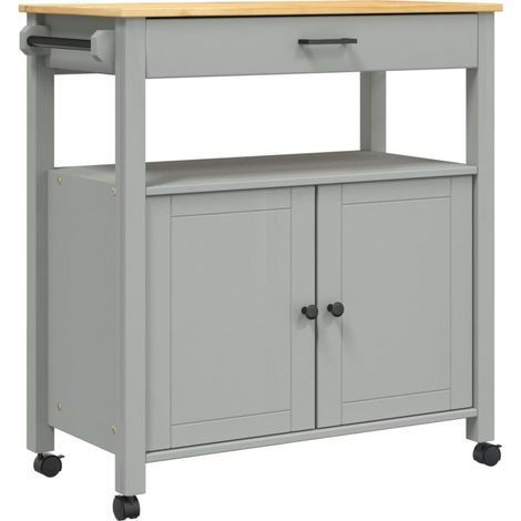 Desserte de cuisine en Pin massif Kitcha 84cm - 2 portes et 1 tiroir-Gris (1/5)