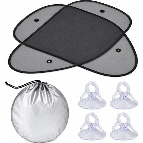 1 Paire de Pare-Soleil pour Vitres Latérales de Voiture + 1 Sac de Rangement + 4 Ventouses – Tissu en Filet, pour Sièges Avant, Protection UV, Bébé, Voyages, Camping (1/5)