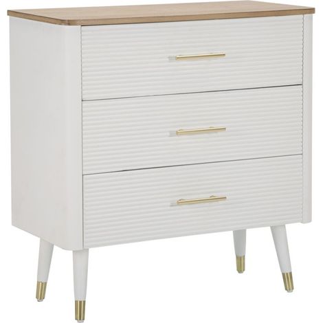 Comò Matera 3 cassetti in legno bianco e top naturale