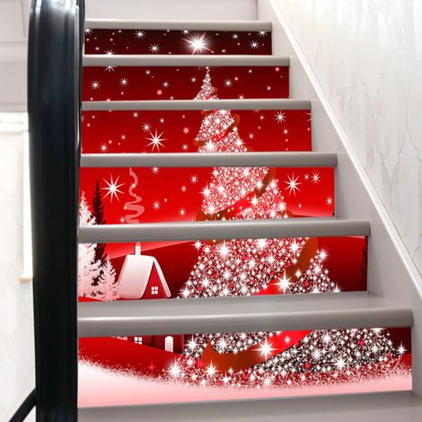 Autocollant d'escalier de Noël, décoration de maison de Noël, forme d'arbre de Noël, 6 marches, 18100cm. (1/5)
