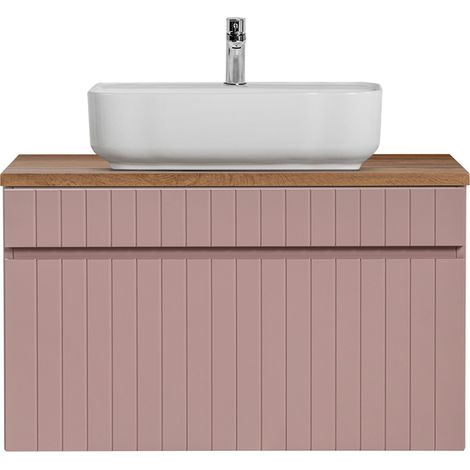 Waschbeckenunterschrank 80 cm, Keramik Waschbecken IRAKLIO-56-ROSE rosa Eiche Nb., B/H/T ca. 80,4/62,5/46 cm (1/5)