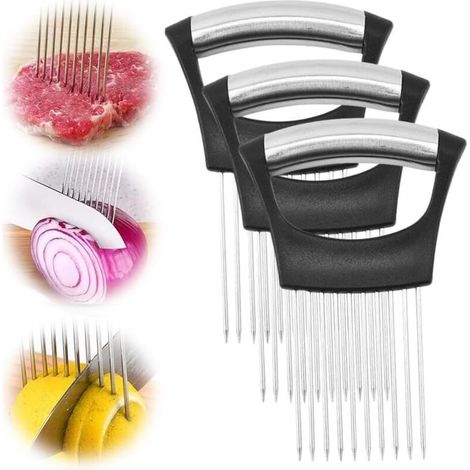 Aguja para cebolla de acero inoxidable, cortador, utensilio de cocina, tenedor para cebolla, ablandador de carne - Crezuo (1/4)