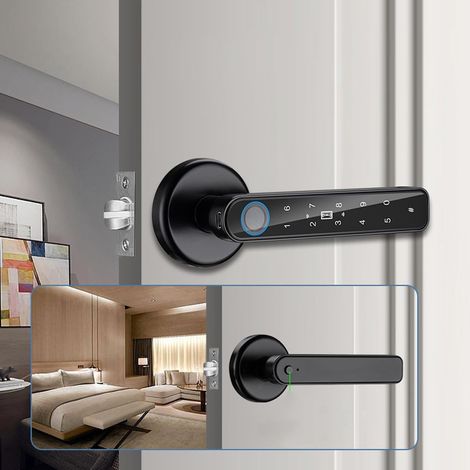 Sea Smart Lock, 5-in-1-Schloss für Türgriff, elektronisches Tastenfeld-Passwort, Bluetooth-Identifikation, wasserdichter digitaler Fingerabdruckschlüssel (schwarz) (1/4)