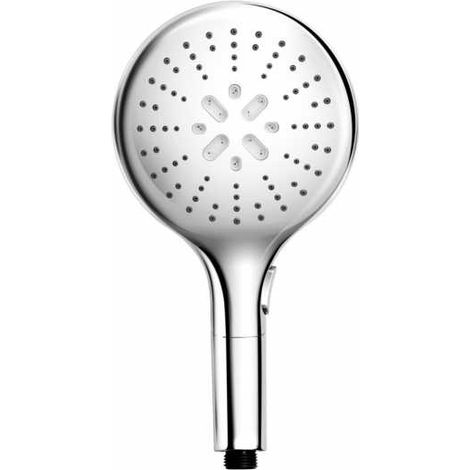 WENKO Soffione doccia Basic, Soffione doccia a 5 getti, soffione doccia universale con attacco standard 1/2", facile pulizia del calcare, Plastica cromata di alta qualità, ø12 cm, lucido (1/6)