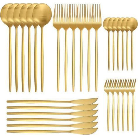 Besteckset – 30-teilig, Edelstahl 18/0, goldfarben – für 6 Personen – für Zuhause und festliche Anlässe (1/5)