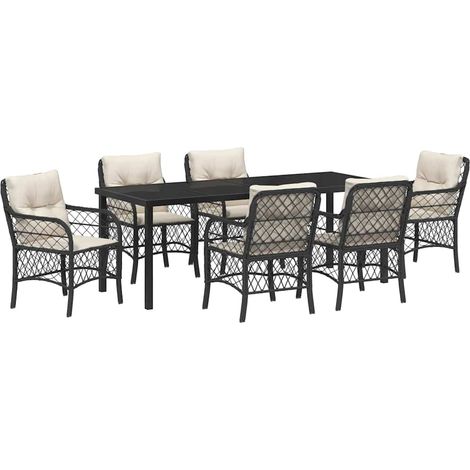 Maison Exclusive - Set da Pranzo per Giardino con cuscino 7 pcs Nero polyrattan