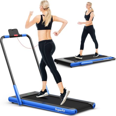 Tapis de Course Pliable 2 en 1 Tapis Roulant Électrique Motorisé 1-12 KM/H avec Télécommande Écran LED Bleu Maison Chic (1/4)