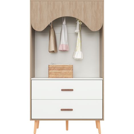 CAIziArmoire enfant 80x46x141,5 cm blanc bois, penderie barre et tiroirs (1/5)