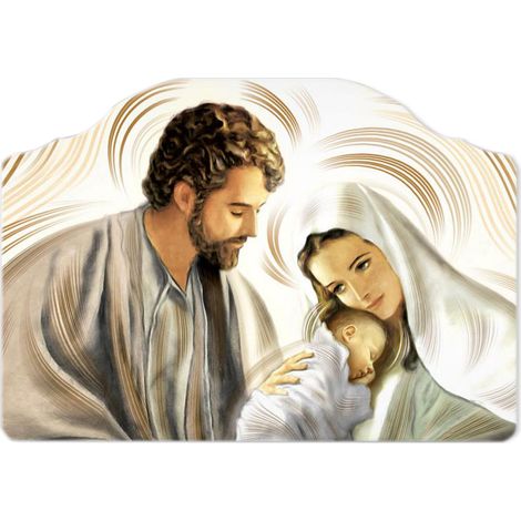 Lupia - Quadro Moderno Capezzale NATIVITY BROWN Sacra Famiglia, Stampa Artigianale Made in Italy, Adatto a Tutti gli Stili, Multicolore, 46x65 cm, Legno (1/4)