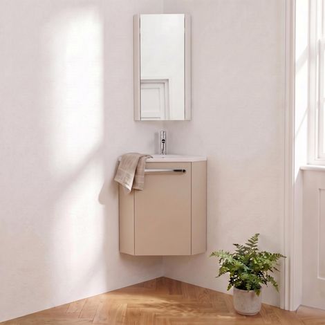 Eckwaschbecken + Wasserhahn + SKINO-Schrank