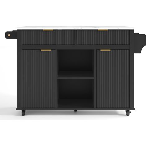 Isla de cocina con ruedas 143 x 45 x 89,5 cm con tablero abatible, MDF, negro (1/5)