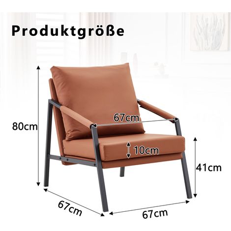 Fauteuil lounge moderne en simili cuir marron, siège individuel rembourré avec cadre en métal noir robuste, fauteuil de lecture industriel pour salon, chambre, bureau et salle d'attente. (1/5)