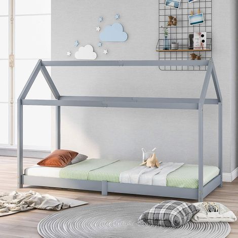 Light grey solid wood children's bed with slatted frame for children's and teenagers' rooms, light grey (200 x 90 cm) (1/5)