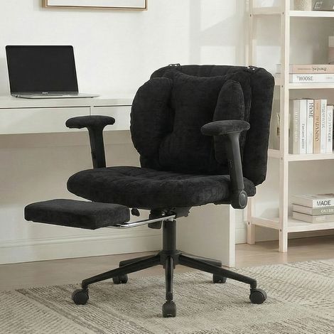 Chaise de Bureau avec, Fauteuil de Bureau avec Large Assise, Fauteuil Pivotant, Chaise Réglable en Hauteur avec Dossier Inclinable,extension de jambe,noir (1/5)