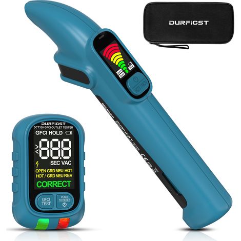 DURFICST Sicherungsfinder Set mit Dual-LCD-Display, GFCI-Steckdosentester, 198-264V NCV Leitungssucher mit Akustischem Signal für Heim und Werkstatt, Inklusive Tragetasche (1/5)