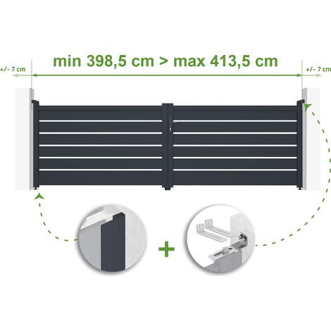 Portail battant ajustable en largeur VOGEL 4m H.120cm Aluminium Gris Anthracite (1/4)