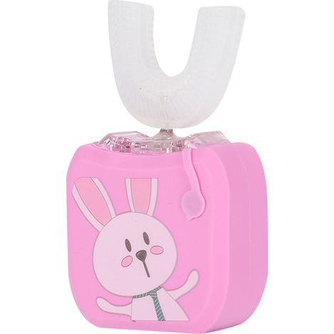 Brosse à dents électrique sonique enfant en forme de U, rose lapin, élimination de la plaque dentaire, brosse automatique douce pour dents de lait, kit hygiène bucco-dentaire pour petits. (1/5)