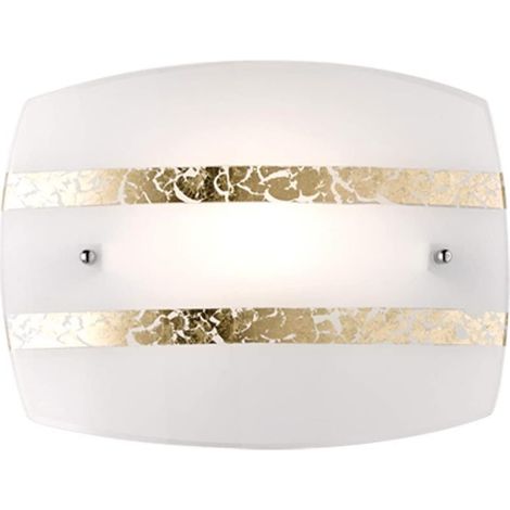 TRIO LEUCHTEN - PLAFONIERA NIKOSIA IN VETRO BIANCO DECORO FOGLIA ORO 30x22 CM