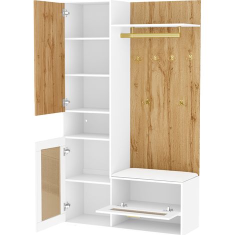 Conjunto de recibidor con espejo, zapatero, banco y LED 16 colores 110x38x190 cm HOMVRA (1/5)