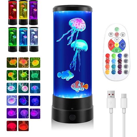 12 Inch Jellyfish Lamp, Jellyfish Lamps with 17 RGB Colours 4 Modes, Jellyfish Luminous Aquarium Lamp with Remote Control, Type-C Cable, Night Light for Children and Adults for Bedroom Nursery Home (1/5)