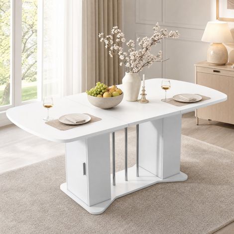 Tavolo allungabile 120/160 x 80 cm con vano, MDF bianco, gambe in metallo argentato DESVIAE (1/5)