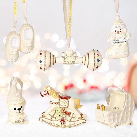 Set 6 Decorazioni Natale Bambino Appendibili Beige (1/5)