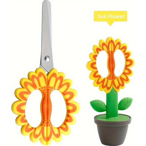 Ciseaux de bureau en forme de fleur debout créatifs, ciseaux pour découper papier et artisanat, décoration de bureau pour la chambre, ciseaux sécurité. Tournesol (1/4)