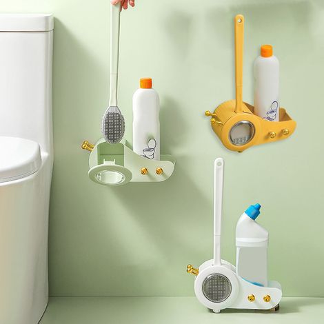 WC-Bürsten-Set für Zuhause, Silikon-WC-Bürste fürs Badezimmer, langer Griff, Tiefenreinigungsbürste, multifunktionaler Aufbewahrungshalter, grün. (1/5)