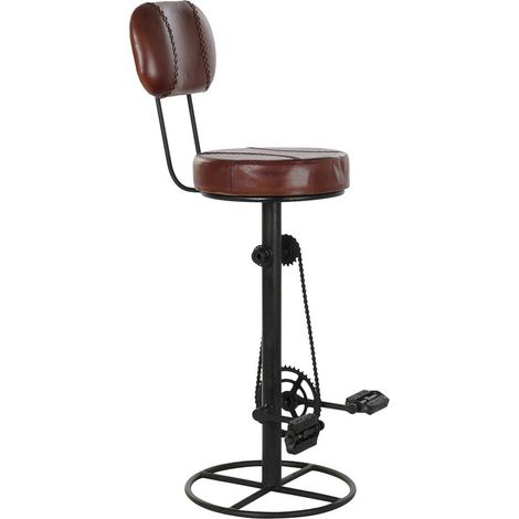 Chaise de bar cuir marron style industriel unique - Cuir marron chocolat et métal noir (1/5)