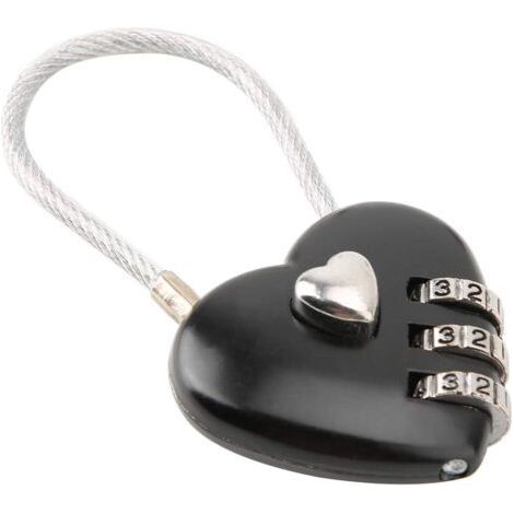 Couple Padlock, Heart Shaped 3 Digit Combination Security Padlock (Black) (1/5)
