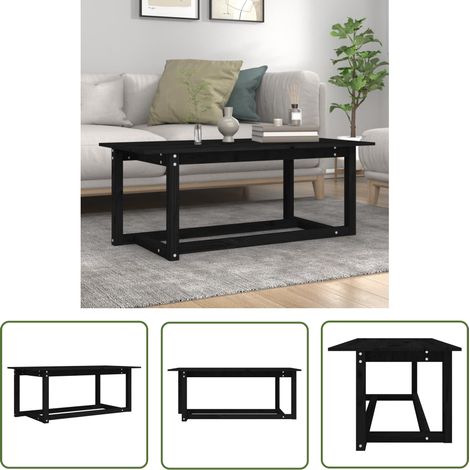 The Living Store Table basse Noir 110x55x45 cm Bois massif de pin - Table Basse - Meuble Salon - Table D'appoint - Table Ronde - Bois Massif (1/5)