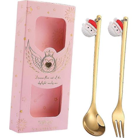 Cuillère et fourchette à dessert de Noël en acier inoxydable, idéales pour un goûter, un restaurant ou une glace.-Santa Claus