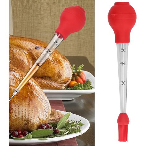 Pompe à poulet en silicone avec aiguille à dinde, outil de barbecue, tube d'assaisonnement avec brosse, pompe à poulet rouge (1/5)
