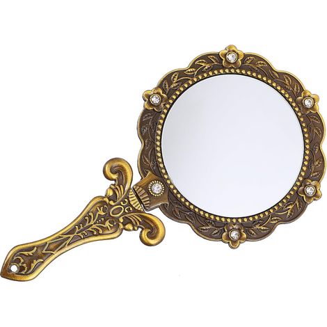 Miroir Pliant Vintage en Alliage Léger Poignée Confortable, Miroir Cosmétique Portatif pour Fête Cosplay et Usage Quotidien (1/5)