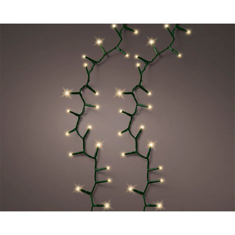 Kompakte LED-Lichterkette mit 500 blinkenden LEDs, warmweiß, und 16 m grünem Kabel.