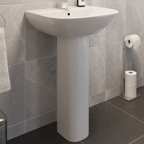 Full Pedestal Ceramic Floor Standing Bathroom Sink Basin - 550mm Marseille 1 Tap Hole