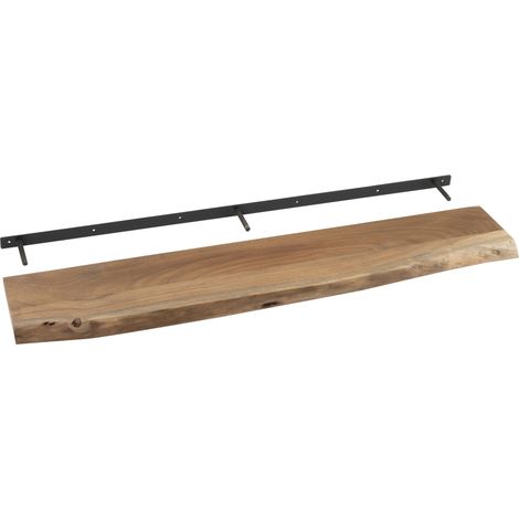 Etagère murale en acacia avec support fixation Naturel 115 cm (1/5)