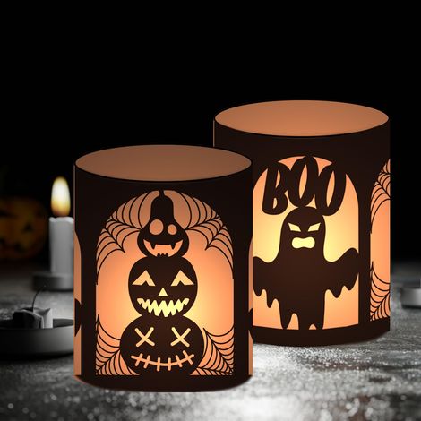 Lot de 12 photophores pour décoration de table d'Halloween, bougies chauffe-plats et bougies (1/5)