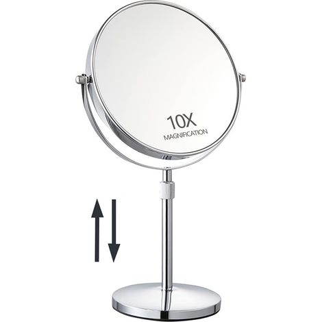 Miroir de Maquillage de Table grossissant de 43,2 cm de Haut, réglable en Hauteur, grossissement 1x/10x, Grand Miroir de Maquillage Double Face pivotant à 360° Classique Rond pour Salle de Bain et (1/5)