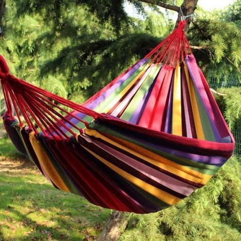 Hamac - 280 x 80 cm - Pour Jardin Extérieur - Charge Max 120 kg - Nylon - 1 Pièce (1/2)