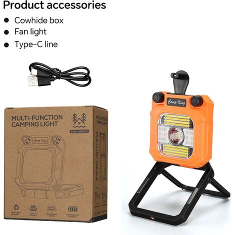(1 unité) Lampe de camping multifonctionnelle LED d'extérieur à intensité variable, avec support télescopique et lampe de secours. (1/5)