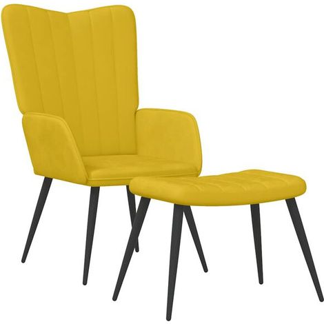 Fauteuil lounge avec repose-pieds, tissu de velours jaune moutarde (1/5)
