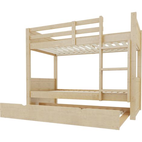 Litera de madera 90 x 200 cm con cama nido, convertible en 2 camas individuales (1/5)