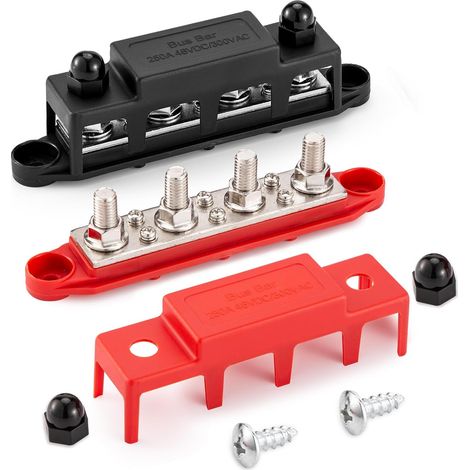 Bloc de distribution d'alimentation 12 V 250 A 4 bornes M8 (5/16") pour batterie marine, automobile, camping-car, câblage solaire – négatif et positif (1/5)
