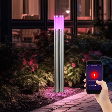 Wegeleuchte Außenstehlampe LED Gartenlampe Außenleuchte Edelstahl, silber Kunststoff opal, App Steuerung CCT, Smart RGB 8,5W 806lm, DxH 14x80 cm
