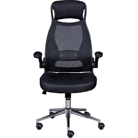 WALTUS - Fauteuil de Bureau Tissu Mesh Noir et Appui-Tête Pieds Chromés (1/5)