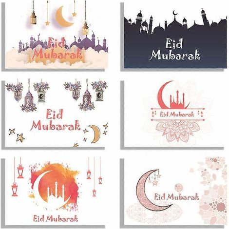 Eid Mubarak Grußkarten, 6 Stück, Papiermondschloss, Dankeskarten für Hochzeiten, Geburtstage, Ramadan, Partyeinladungen - QL995