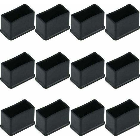Pack of 12 rectangular protective rubber felt caps for table or chair legs - Black, 15 x 30 mm. (1/4)